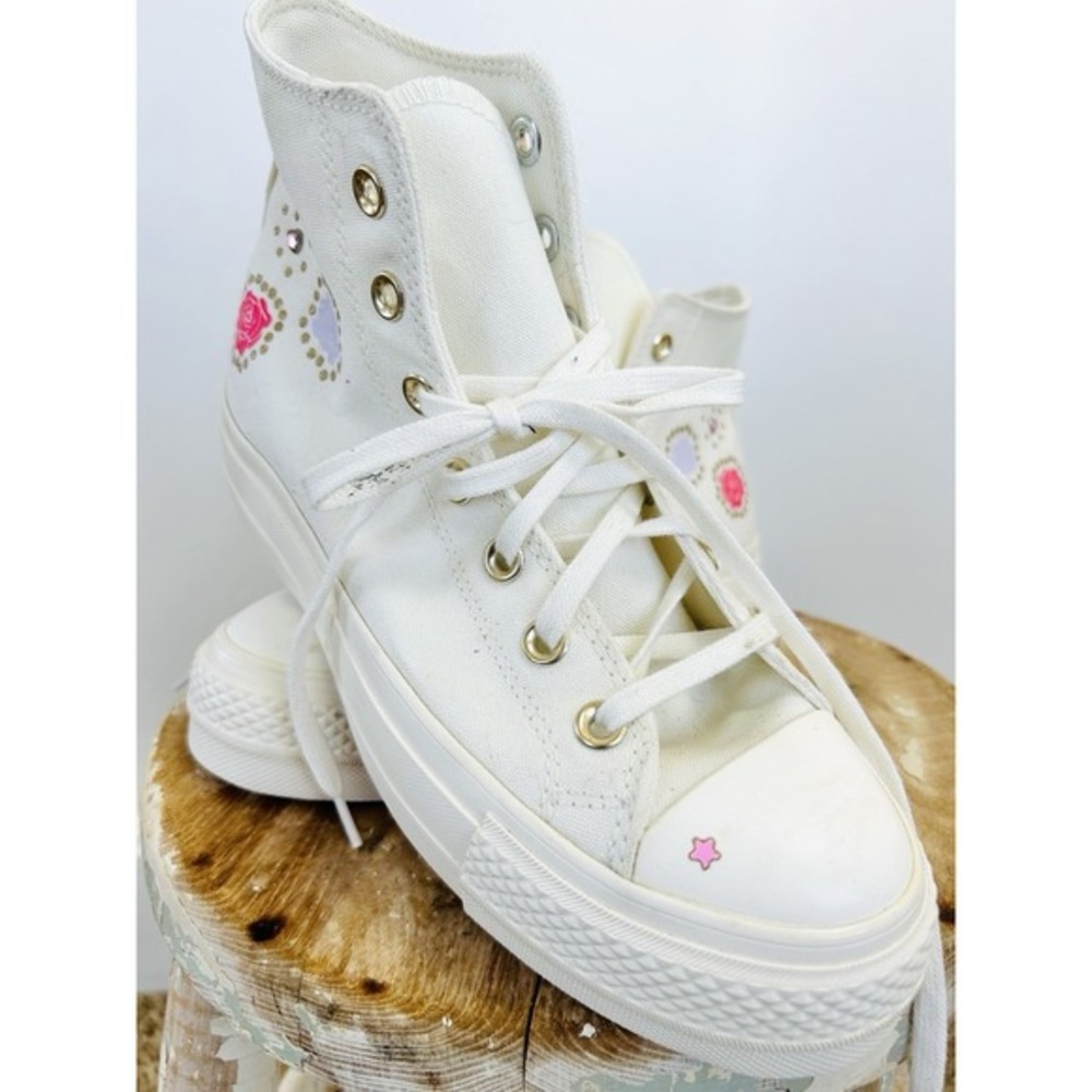 Converse White and Pink High-Top Sneakers All Star Lift